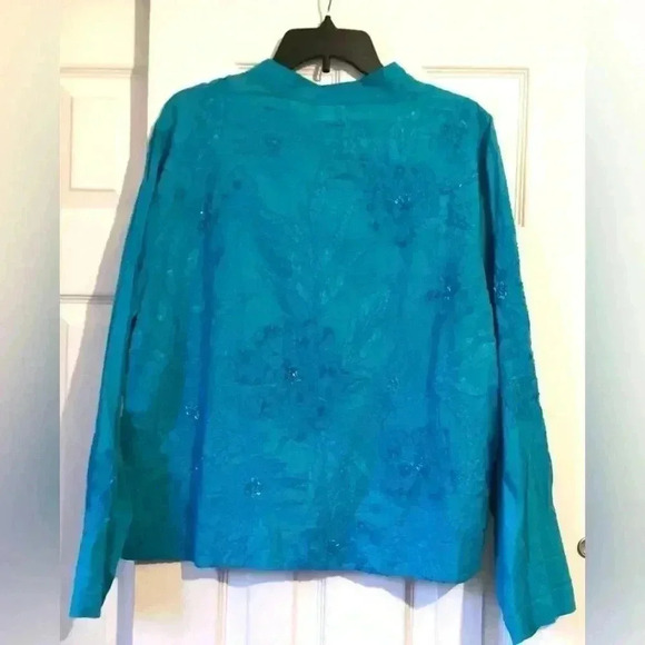 Chico's Rhythm Teal Array of Paris Lace Embellished , Floral Embroidered Jacket - Picture 2 of 5